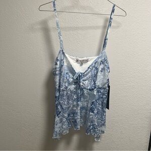 Madden Girl Women's Blue Floral Spaghetti Strap Top
